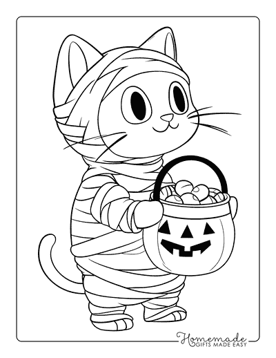 Halloween Coloring Pages Cute Mummy Kitten