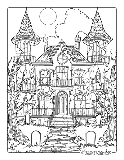 Halloween Coloring Pages Realistic Haunted House