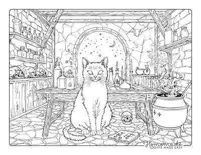 Halloween Coloring Pages Realistic Witch Potion Room