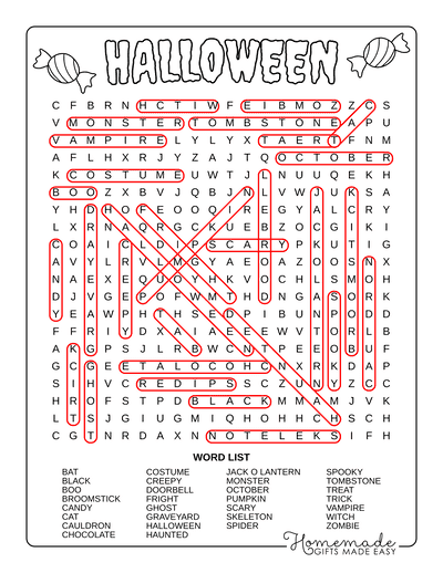 Halloween Word Search General Hard Answers