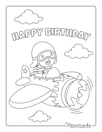 Happy Birthday Coloring Pages Airplane Clouds