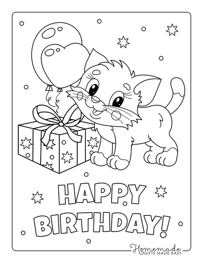 Kitten Birthday Coloring Page