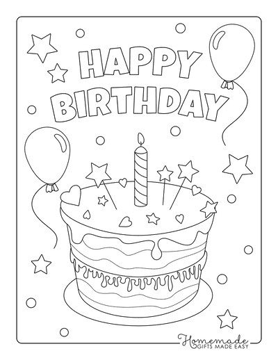 Happy birthday card draw cake hats balloons sign vector illustration. |  CanStock