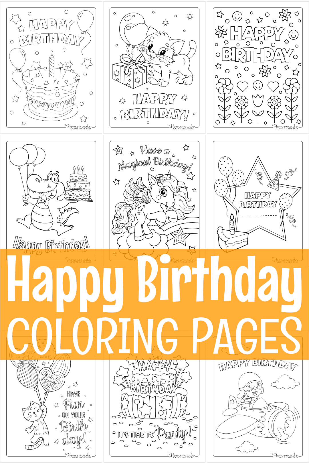 happy birthday coloring pages montage