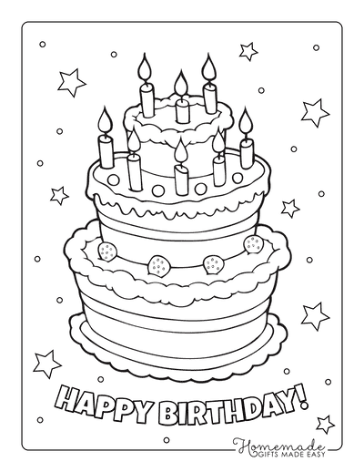 birthday cake black and white coloring page