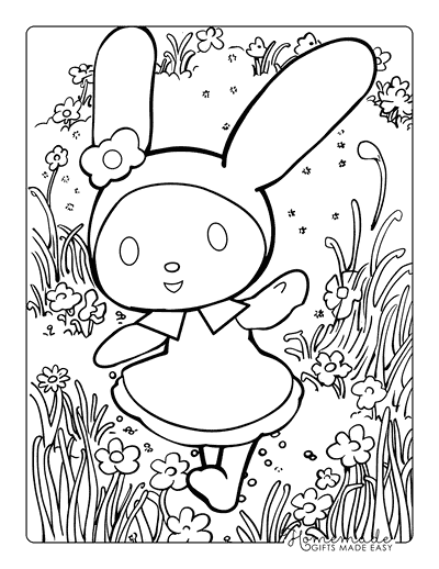 Hello Kitty Coloring Pages Mymelody Running in Meadow