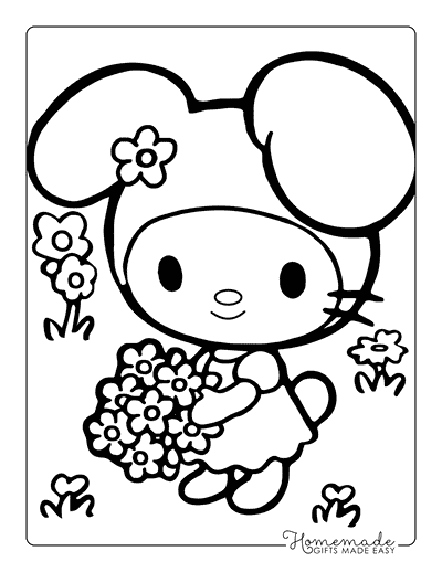 Hello Kitty Coloring Pages Mymelody With Flowers