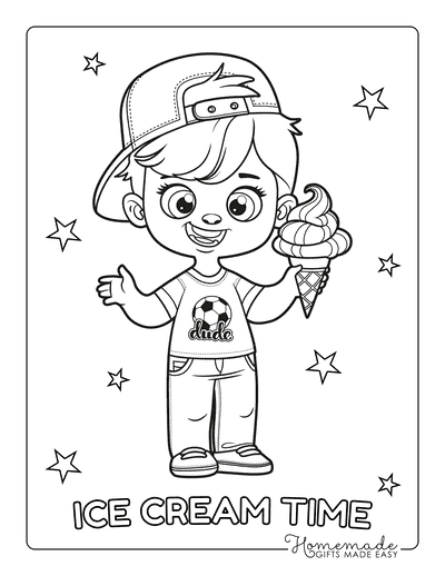 Ice Cream Coloring Pages Boy Holding Soft Serve Stars