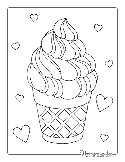 Ice Cream Coloring Pages Cone Soft Serve Hearts