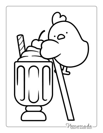 Ice Cream Coloring Pages Funny Cute Chicken Climbing Into Milkshake