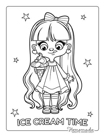 Ice Cream Coloring Pages Girl Holding Soft Serve Stars