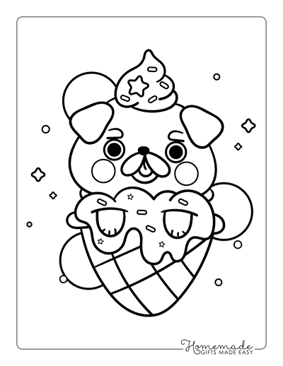 Ice Cream Coloring Pages Kawaii Cartoon Pug in Ice Cream Cone Coloring for Preschoolers