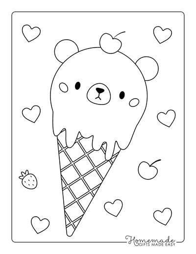 Ice Cream Coloring Pages Unicorn Cone Kawaii Bear Cherry on Top