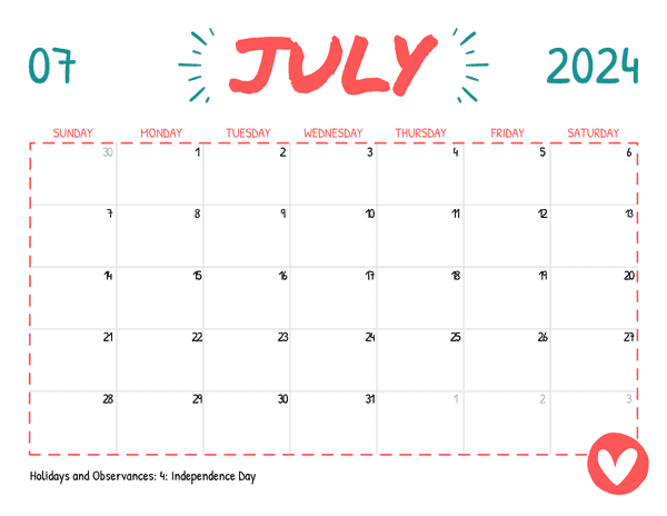 July 2024 Calendar | Free Printable with Holidays