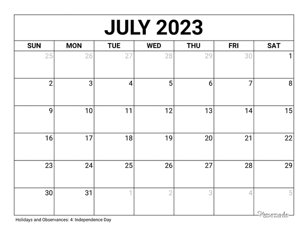 July 2023 2024 Calendar Free Printable with Holidays