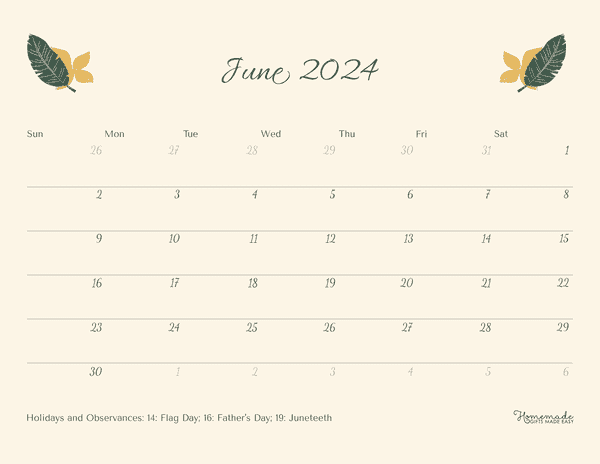 June 2024 & 2025 Calendar | Free Printable with Holidays