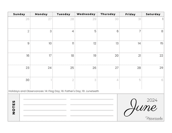 June 2024 & 2025 Calendar | Free Printable with Holidays