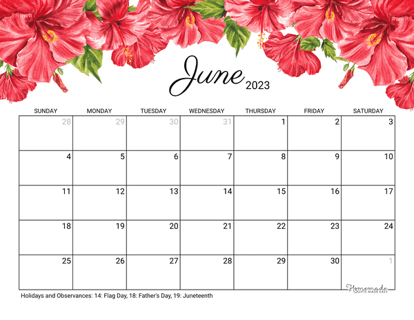 June 2023 Calendar Free Printable With Holidays Free HotPorn