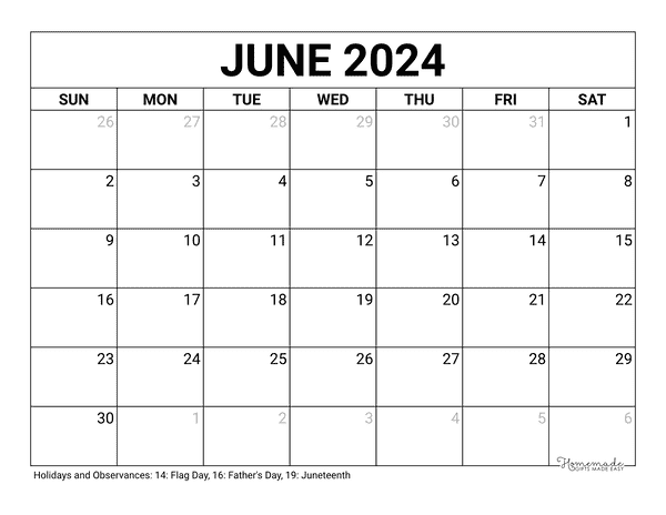 June 2024 Calendar | Free Printable with Holidays