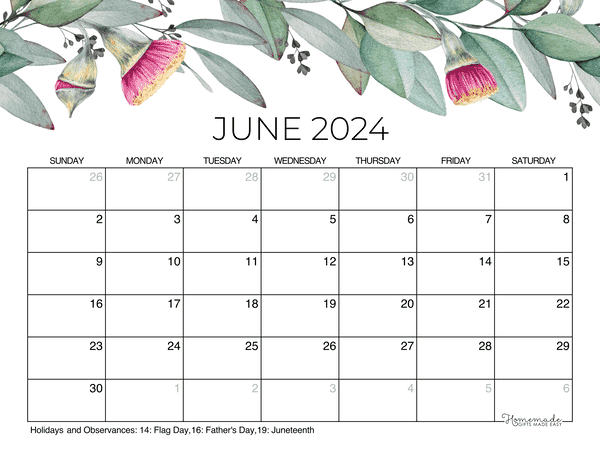 June Calendar 2024 Printable Eucalyptus 600x464 