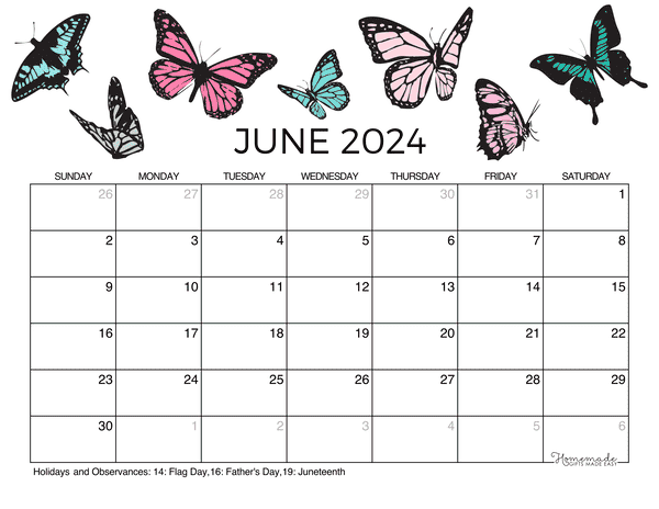 June 2024 Calendar  Free Printable with Holidays