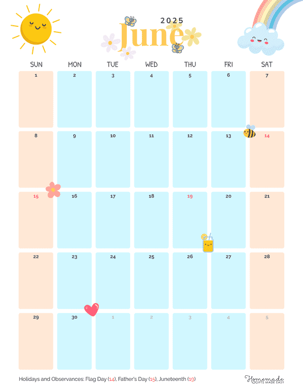 June 2025 Calendar Printable with Holidays