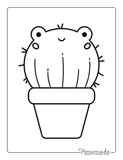 Cute Cactus with Flowers Kawaii Chibi Coloring Page Black and