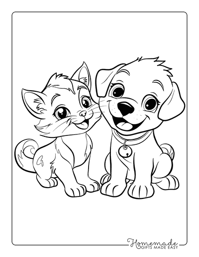 Kitten Coloring Pages Happy Kitten and Puppy