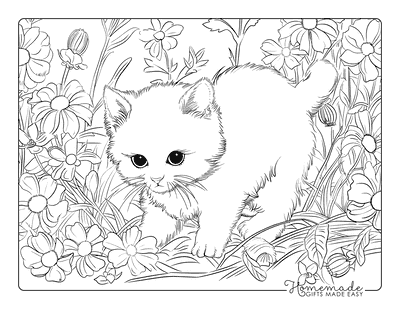 Kitten Coloring Pages Kitten in Flower Garden