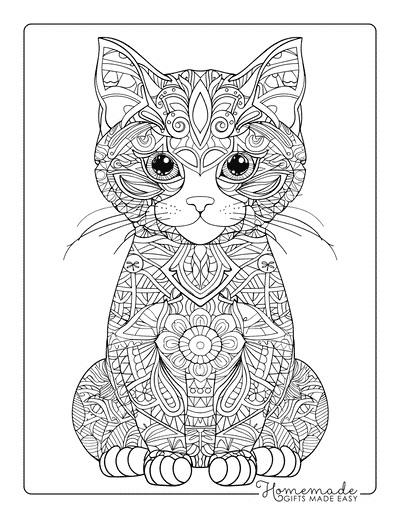Kitten Coloring Pages Sitting Kitten Mandala