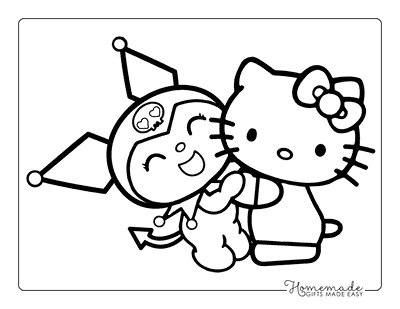 Kuromi Coloring Pages Cute Hello Kitty and Kuromi Outline