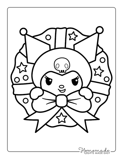 Kuromi Coloring Pages Cute Kawaii Kuromi Christmas Kuromi Head and Wreath