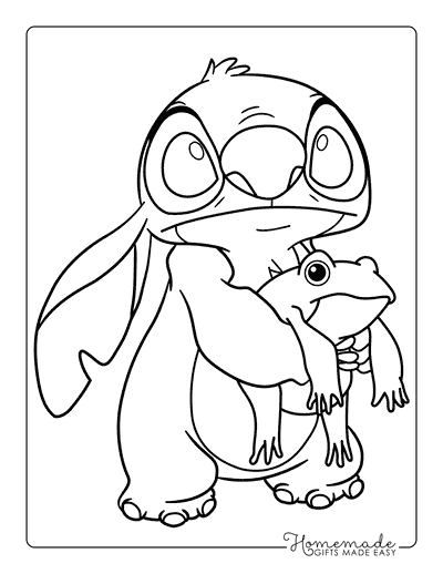 Lilo Stitch Coloring Pages Easy Cute Stitch Holding Frog Drawing
