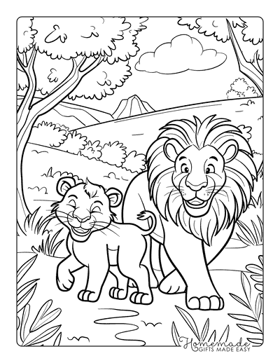 Lion Coloring Pages Cute Lion and Lioness in Savanna