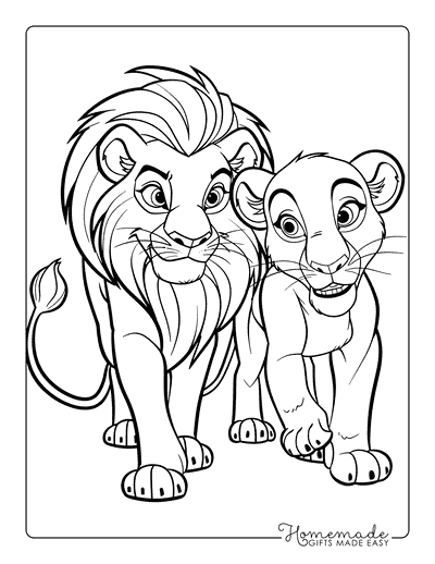 Lion Coloring Pages Cute Lion and Lioness Walking Together