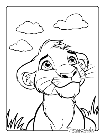 Lion Coloring Pages Cute Lion Cub Looking up at Sky