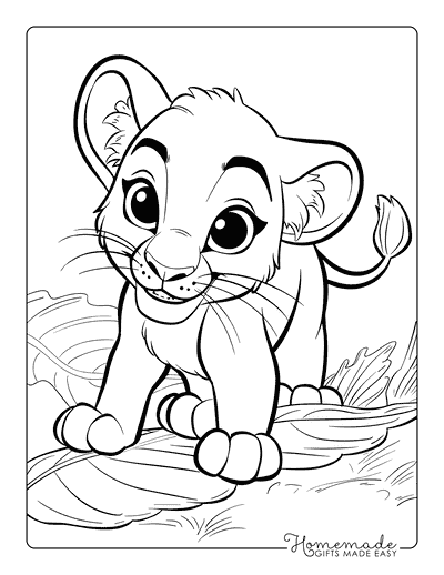 Lion Coloring Pages Cute Lion Cub Playing With Acacia Leaf