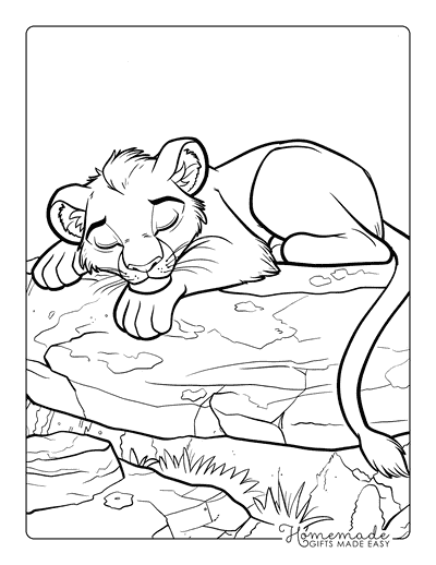 Lion Coloring Pages Cute Lion Cub Sleeping on Rock