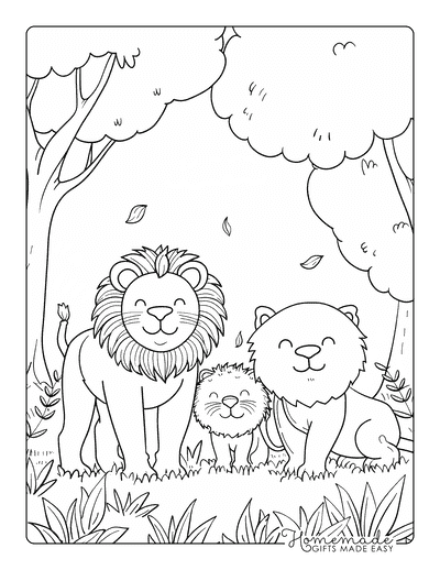 Lion Coloring Pages Cute Lion Family in the Bush