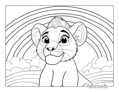 Lion Coloring Pages Cute Lioness Rainbow Background