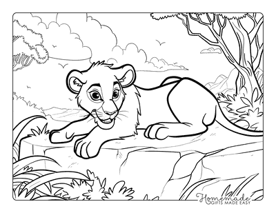 Lion Coloring Pages Cute Lioness Resting on Rock in Savanna