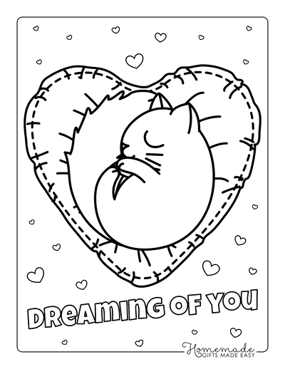 Love Coloring Pages Cat Heart Cushion Dreaming of You