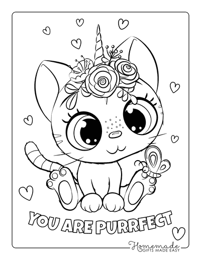 Love Coloring Pages Kawaii Cat You Are Purrfect