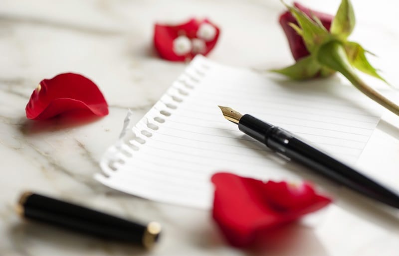 love poems for wife note with rose and fountain pen