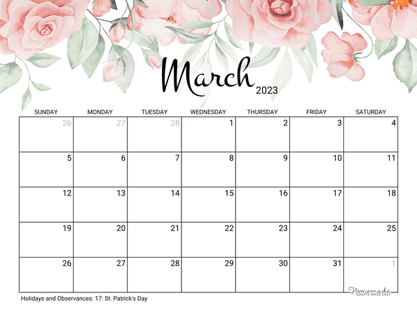 March 2023 2024 Calendar Free Printable With Holidays