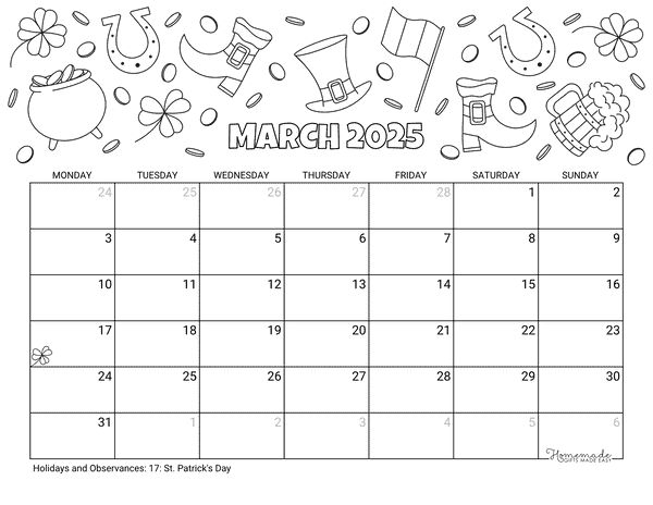 March 2025 Calendar Printable with Holidays