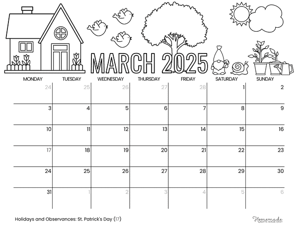 March Calendar 2025 Springtime to Color Mon Start