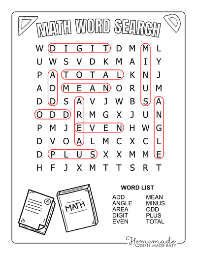 Math Word Search Easy Answers