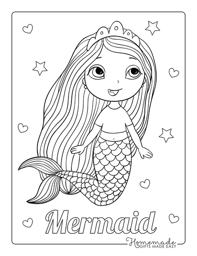 mermaid black and white coloring page