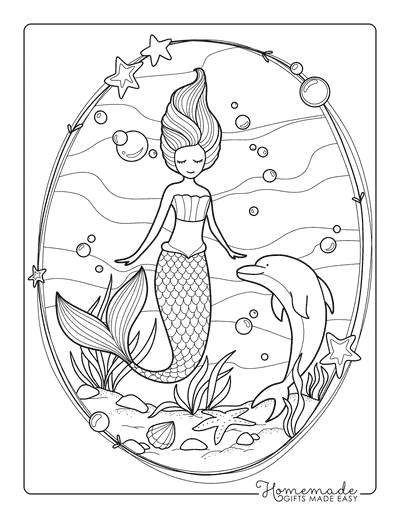 Mermaid Coloring Pages Cute Mermaid With Dolphin Friend